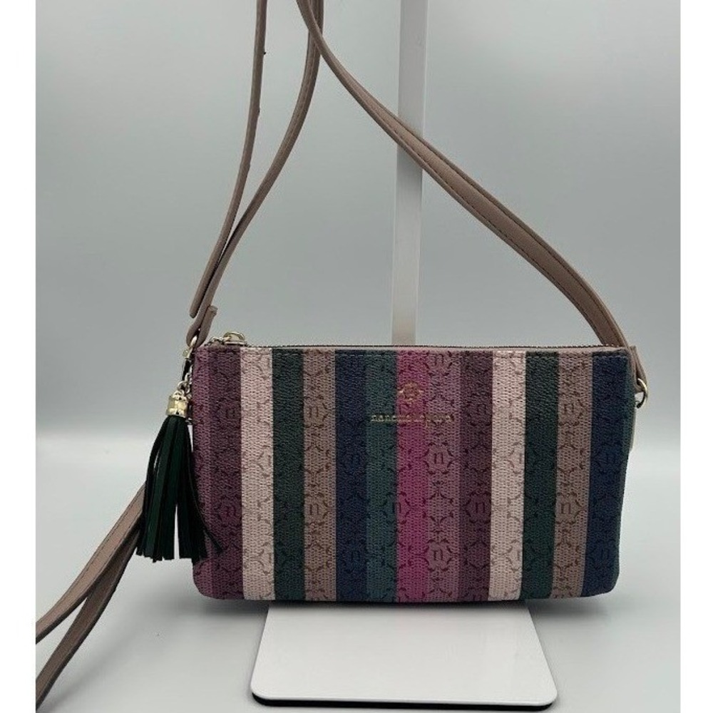 Nanette Lepore Royal Toned Striped Crossbody Bag Wristlet Clutch Vegan Leather - Picture 2 of 9